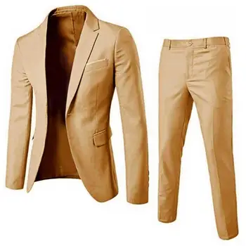 1 Комплект Стильного мужского костюма с защитой от деформации, мужской блейзер, брюки, Однотонный Однотонный костюм на одной пуговице, свадебная одежда