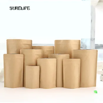 100шт Крафт-бумага с высоким барьером, кофейный мешочек на молнии, бумажные пакеты для упаковки печенья в подарочную упаковку