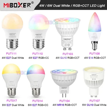 10шт Miboxer 4W RGB CCT Smart LED Лампа E27 GU10 MR16 E14 Двойная Белая Прожекторная Лампа 2.4G RF Пульт Дистанционного управления 110V-220V 12V