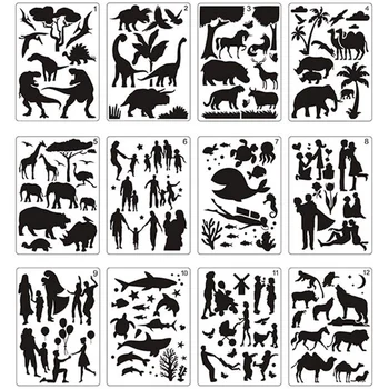 12шт шаблонов для рисования мандал Идеальные трафареты для рисования животных Пустотелая доска для рисования своими руками