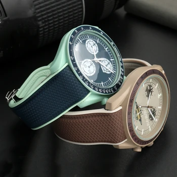 20 мм изогнутый конец Резиновый ремешок для часов Omega Joint Swatch Moonswatch Мужчины Женщины Силиконовый ремешок Водонепроницаемый спортивный браслет