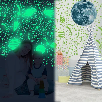 3D светящиеся наклейки с Луной Домашний декор детская комната потолочное окно флуоресцентные наклейки 