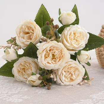 5 Головок искусственных цветов, букет из шелковых пионов, искусственная роза для свадебной вечеринки, Композиция 