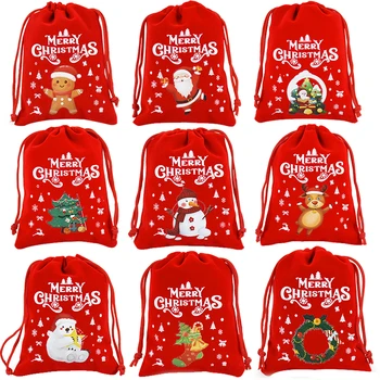 5шт Рождественские бархатные сумки Мешочек на шнурке, подарочный пакет для конфет Санта-Клауса, Упаковка рождественских украшений 2023 Navidad Home Decoration