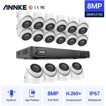 ANNKE 4K Ultra HD POE Система Видеонаблюдения 16CH H.265 + NVR Рекордер 4K Камера Безопасности Аудиозапись 8X8MP PoE Ip-камера