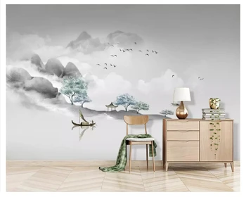 beibehang Новые китайские обои стиль домашнего декора ручная роспись абстрактными линиями тушью художественный пейзаж модные шелковистые 3D обои