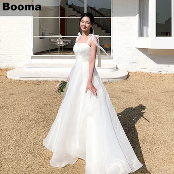 Booma Простые Белые Свадебные платья из шелковой Органзы трапециевидной формы на бретелях, Корейские Женские Длинные платья для невесты, вечернее платье для выпускного вечера Garden Bride