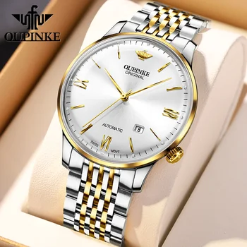 OUPINKE Ультратонкие мужские часы с автоматическим управлением 7,3 мм, швейцарский механизм, сапфировое стекло, наручные часы в деловом стиле, оригинальная роскошь