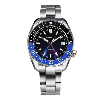 RMALTI New Diver Мужские NH34 Черные Синие GMT Роскошные Высококачественные Автоматические Механические часы Бизнес класса Люкс Сапфировые 20 Бар BGW9