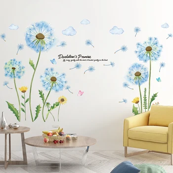 [shijuekongjian] Синий Цвет Одуванчики Наклейки На Стену DIY Цветы Наклейки на Стены для Дома Гостиная Спальня Украшение Кухни