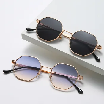 YOOSKE Новые модные солнцезащитные очки с металлическим многоугольником, мужские классические квадратные солнцезащитные очки в стиле ретро, очки для отдыха на открытом воздухе UV400