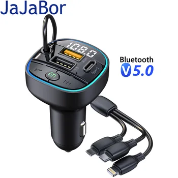 Автомобильный FM-передатчик JaJaBor 3 в 1, зарядный кабель для зарядного устройства Iphone USB Type C 3.1A, автомобильный комплект громкой связи Bluetooth для быстрой зарядки