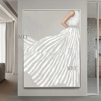 Белое платье Красивая Сексуальная девушка Современная картина на холсте Без рамы Акриловое Абстрактное искусство Настенные украшения для гостиной Картина