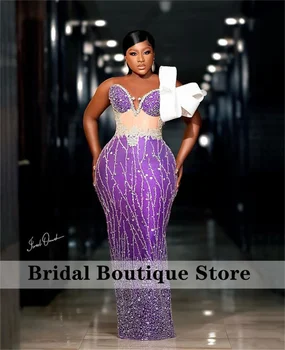 Блестящее фиолетовое вечернее платье русалки 2023, расшитое бисером, кристаллы, блестки, Африканское свадебное платье, платья для выпускного вечера, вечерние халаты на заказ