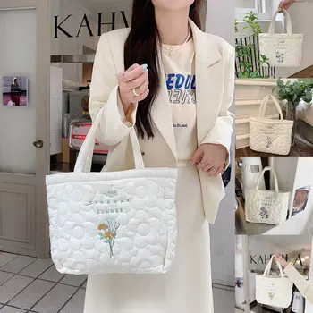 Большая вместительная сумка с вышивкой из свежих цветов, сумка для мамы, однотонная сумка из полиэстера в корейском стиле, сумка через плечо для девочек INS