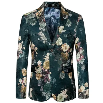 Весна Осень, Корейский стиль, мужская мода, Дизайнерский блейзер с цветочным узором Dobby, мужские 5xl 6xl, зеленые жаккардовые блейзеры с цветочным узором, пальто