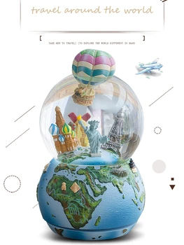 Вокруг света хрустальный шар снежинка музыкальная шкатулка вращающаяся музыкальная шкатулка подарок Европейские творческие украшения украшение дома
