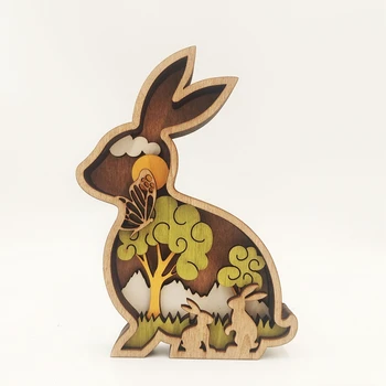 Выдолбленный орнамент в виде кролика, Деревянный кролик, Деревянные украшения в виде кролика, Пасхальные деревянные украшения