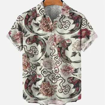 Гавайская рубашка с 3D-принтом в виде животных, мужская элегантная повседневная одежда в стиле ретро, Летние мужские рубашки с отворотом Оверсайз, одежда с коротким рукавом