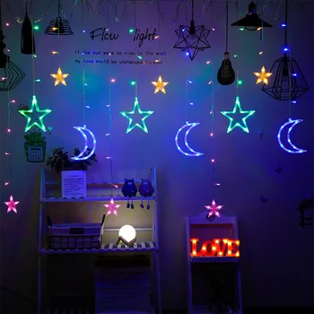Декоративные гирлянды для занавесок, Луны и звезды, светодиодный ночник для украшения дома, рождественские украшения для вечеринок.