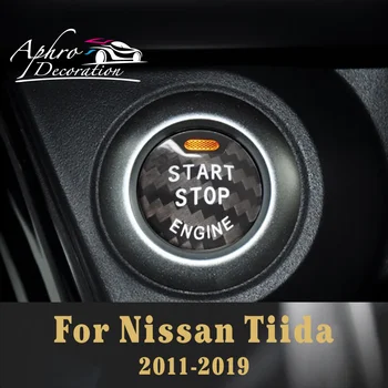 Для Nissan Tiida Крышка кнопки запуска и остановки двигателя автомобиля наклейка из настоящего углеродного волокна 2011 2012 2013 2014 2015 2016 2017 2018 2019