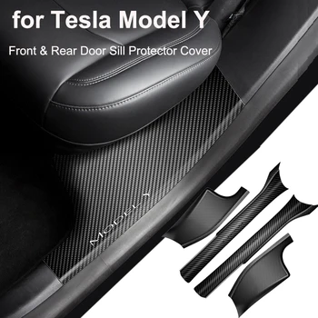 для Tesla Модель Y 2023 Защитная Крышка Порога Передней Задней Двери Carbon Anti Kick ABS Защита Педалей Внутренняя Прокладка Запчасти МОИ Аксессуары