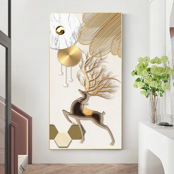 Европейский Стиль Простой Современный Абстрактный Вертикальный Геометрический Плакат с Пером Лося, Декоративный Фон для настенного искусства в комнате