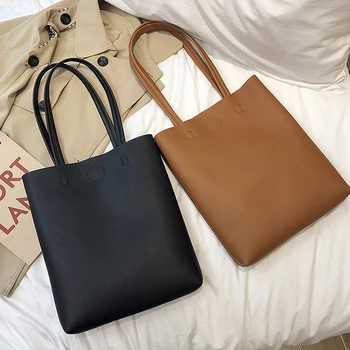 Женская однотонная сумка через плечо из искусственной кожи, большая вместительная модная простая сумка-мессенджер, женские сумки
