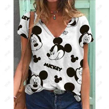 Женская футболка Disney Summer Mickey Mouse Женская Корейская Свободная Летняя Женская футболка с коротким рукавом Женская одежда для девочек Kawaii Clothe