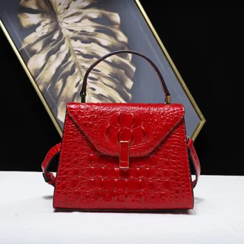 Женские сумки из высококачественной кожи, портативная универсальная сумка через плечо, дизайнерская новая маленькая квадратная сумка с крокодиловым узором 