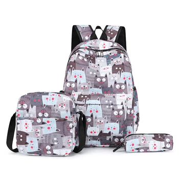 Женские холщовые рюкзаки высокого качества, комплект из 3 предметов, наплечная дорожная сумка, повседневные школьные сумки большой емкости для девочек-подростков