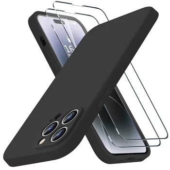 Жидкий силиконовый чехол Z-SHOW для iPhone 14 Pro Max премиум-класса Velvety Touch с защитой камеры из 2 предметов HD Glass, противоударный чехол