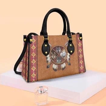 Кожаная сумка, женские сумки-тоут, знаменитое племя, Благородная прочная сумка с рисунком из белых волчьих перьев, сумка для покупок, сумка для вечеринок, уличная женская сумка