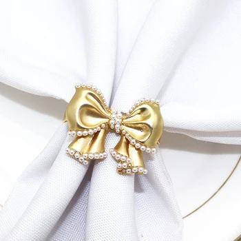 кольца для салфеток с жемчужным бантом, 1 шт., элегантный галстук-бабочка, пряжка для салфеток, свадебные принадлежности для украшения обеденного стола на день рождения принцессы