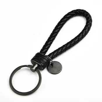 Кольцо для ключей от автомобиля, черная/Красная веревка из искусственной кожи, Модный подарочный брелок, кожаный ремешок, Универсальные аксессуары, плетеный