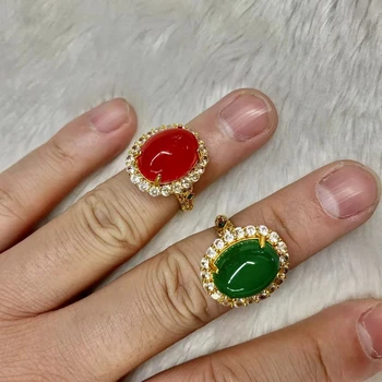 Кольцо с натуральным зеленым халцедоном, ювелирное кольцо для женщин, регулируемое кольцо