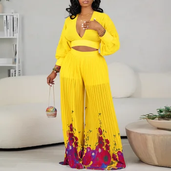 Комплект из двух предметов, Африканская одежда, Африканский Новый модный костюм Дашики с цветочным принтом, топ и брюки, брюки для вечеринок Для женщин, наряды