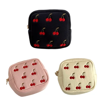 Косметичка W3JA Cherry, усовершенствованная простая портативная цветная косметичка большой емкости, женская сумка для мытья вишни