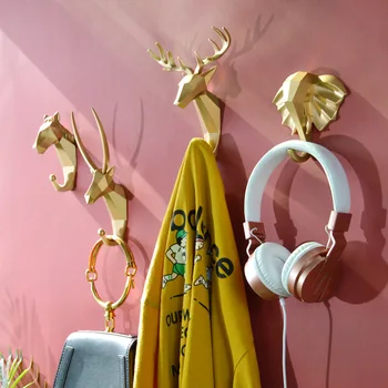 Креативный настенный крючок Винтажная голова оленя животного для подвешивания одежды Шляпа Шарф Ключ Рога Оленя Вешалка для украшения стен