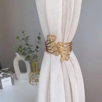 Металлическая завязка для штор без перфорации, дизайн с искусственными перьями в виде золотого павлина, декоративная завязка для прозрачных плотных штор