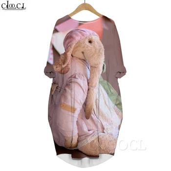 Модное платье CLOOCL Kawaii, плюшевый игрушечный слон, вечернее платье с 3D-принтом, повседневное платье средней длины с длинными рукавами и карманами, 5XL