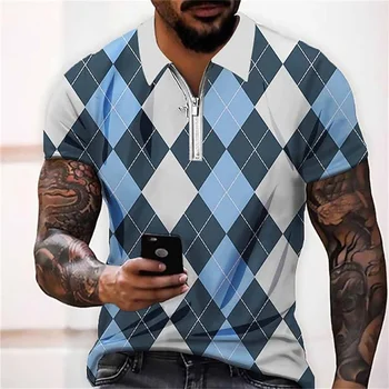Мужская одежда Поло с коротким рукавом, мужская футболка с отложным воротником, топы с принтом на молнии, модная летняя универсальная рубашка большого размера, дизайнер одежды