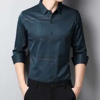 Мужская рубашка с длинным рукавом, однотонная, гладкая, хорошего качества изготовления, деловые рубашки с отложным воротником в западном стиле, повседневная мужская официальная одежда