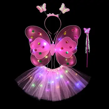 На Пасху, День Святого Валентина, 2-8 лет, реквизит для детских костюмов со светодиодной подсветкой, юбка-бабочка, Светящиеся крылья Ангела, юбки для девочек