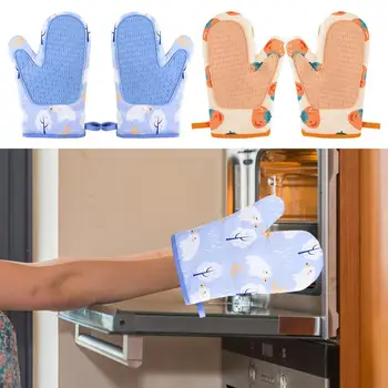 Нескользящая Силиконовая прихватка для духовки Термостойкие Кухонные перчатки с хлопчатобумажной подкладкой 1ШТ Защита рук для духовки Перчатки для духовки Прихватка для духовки