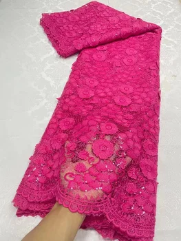 Нигерийская водорастворимая Французская кружевная ткань с пайетками, новая высококачественная Африканская сетчатая кружевная ткань с вышивкой для вечернего платья