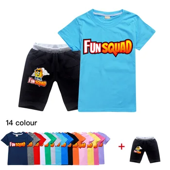 Новая одежда для девочек, игровая спортивная одежда Fun Squad, детские летние футболки, топы + брюки, хлопковая одежда с короткими рукавами, детская одежда