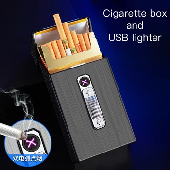 Новинка 2023 года, необычная зажигалка с двойной дуговой зарядкой от USB, аксессуары для сигарет, водонепроницаемый перезаряжаемый портсигар 2 в 1, держатель для сигарет