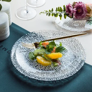 Новый креативный набор стеклянных фруктовых тарелок с ледяным цветком, Домашняя Десертная Стеклянная Тарелка, Кухонная высококачественная стеклянная посуда
