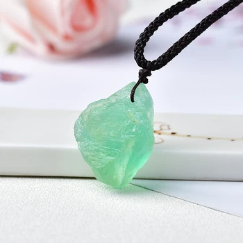 Ожерелье из зеленого кристалла флюорита с натуральным камнем, Необработанные кристаллы, кулон из Целебного камня, Кварц для мужчин, женщин, Минеральные украшения, подарок своими руками